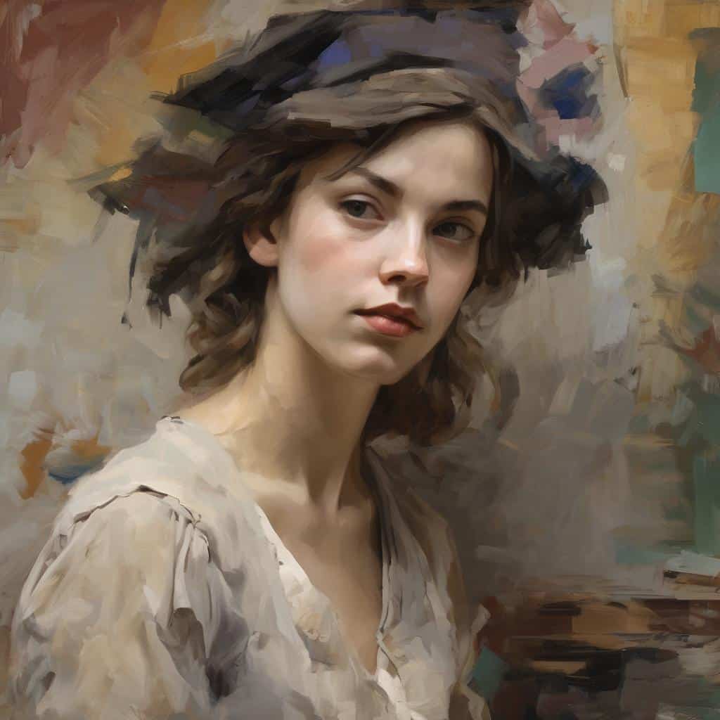 Πανέμορφη νεαρή γυναίκα με δημιουργική και αυθεντική τέχνη, πορτρέτο με ζωγραφική υφή.